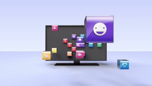 Várias aplicações em Smart TV, conceito de TV ampla (incluído Alpha ) — Vídeo de Stock