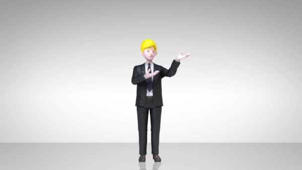 Personagem de empresário mostrando apresentação, gesto pointing.1 (alfa incluído ) — Vídeo de Stock