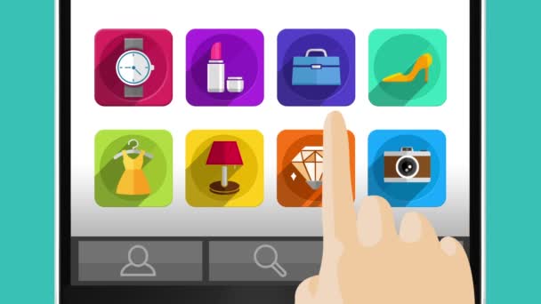 Mobil ve kavram animasyon alışveriş, akıllı telefon kullanarak Internet. — Stok video