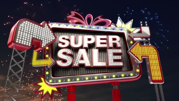 Led ライトの販売記号 'スーパー セール' 看板プロモーション — ストック動画