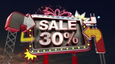 Satışı işareti ' Satılık 30 yüzdeleri led ışık billboard promosyon.