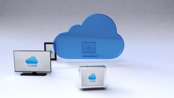 Υπηρεσία cloud με την πανταχού παρούσα κινητή συσκευή έννοια (περιλαμβάνονται άλφα) — Αρχείο Βίντεο
