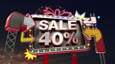 Satışı işareti ' Satılık 40 yüzdeleri led ışık billboard promosyon.