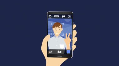 Adamın portre, akıllı telefon kullanarak bir fotoğraf çekmek