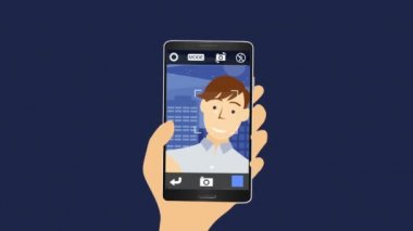 Selfie adamın portre, akıllı telefon kullanarak bir fotoğraf çekmek