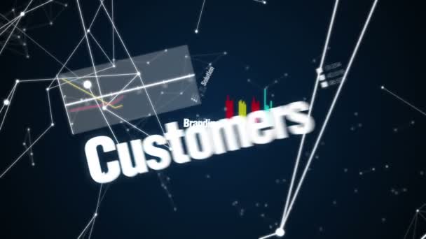 Značka, Řešení, Zákazníci, Kampaň, Úspěch, Animace textu 'Marketingová strategie' — Stock video