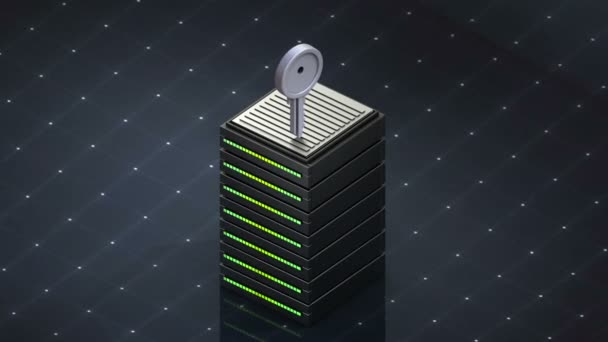 Símbolo de base de datos y clave. Base de datos servidor web hosting icono 3D , — Vídeo de stock