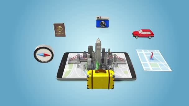 Şehir, tatil, mobil erişim online tur seyahat için planya — Stok video