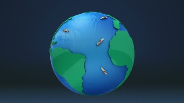 Os movimentos de transporte para o comércio global de negócios. mapa do mundo, terra . — Vídeo de Stock