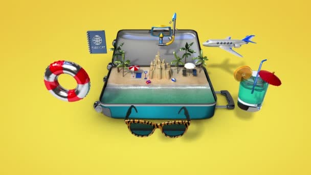 Abriu um saco de viagem, tronco, Prepare-se para viajar para férias de verão, tour (incluído alfa ) — Vídeo de Stock