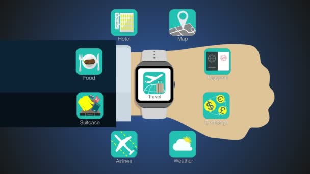 Travel application function for smart watch,mobile watch — Stock Video