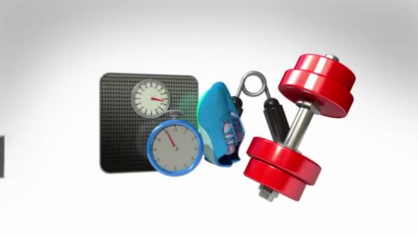 Measuring tape wrapped around Fitness, exercise equipment , Diet concept animation — Stock Video