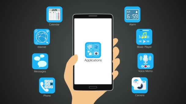 Varie funzioni applicative per smartphone, cellulare — Video Stock