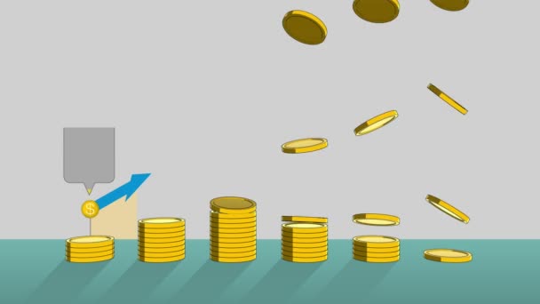 Gouden munten uitgedrukt groei winsten opstapelen, en verhogen infographic box.1(included Alpha) — Stockvideo
