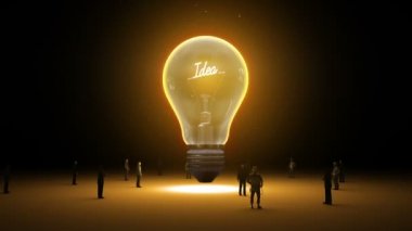 Yazım hatası 'Fikir' ampul ve çevrili iş adamları, mühendisleri, fikir kavramı (dahil Alfa)