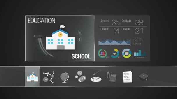 Школа значок за зміст освіти. Цифровий дисплей додатків. Набір піктограм освіти анімація,(included Alpha) — стокове відео