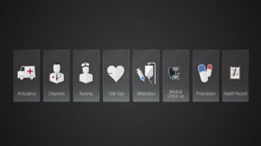 Sağlık Hizmetleri içerik paneli. Teknoloji tıbbi bakım hizmeti. Dijital ekran uygulaması.