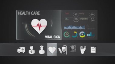 Sağlık hizmetleri içeriği için Vital Sign simgesi. Teknoloji tıbbi bakım hizmeti. Dijital ekran uygulaması.