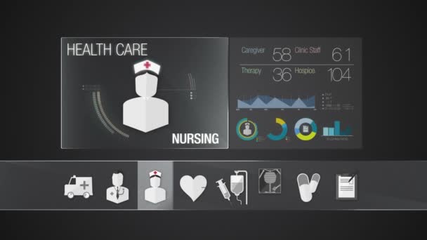 Icono de enfermería para los contenidos de Salud. Servicio de atención médica de tecnología.Aplicación de visualización digital . — Vídeo de stock