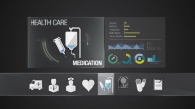 Sağlık hizmetleri içeriği için ilaç simgesi. Teknoloji tıbbi bakım hizmeti. Dijital ekran uygulaması.