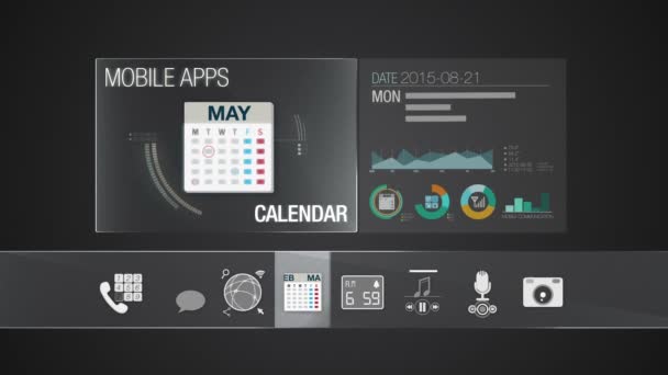 Calendar icon for mobile application contents.Various application function for smart device.Digital display application. — Stock Video