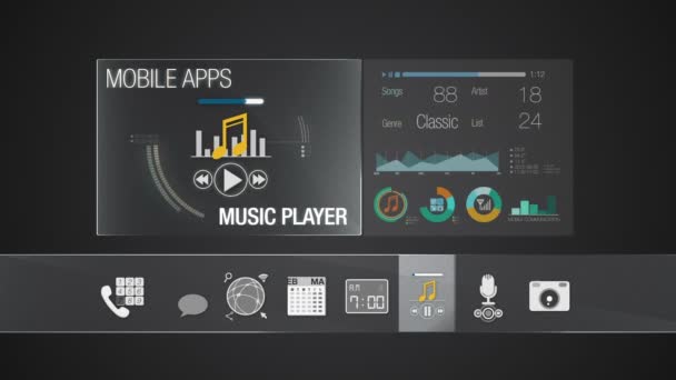 Pictogram van de speler voor de inhoud van mobiele toepassing. Verschillende toepassingsfuncties voor smartapparaat. Digitale display applicatie. — Stockvideo