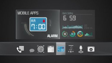 Mobil uygulama içeriği için alarm simgesi. Akıllı cihaz için çeşitli uygulama fonksiyonu. Dijital ekran uygulaması.