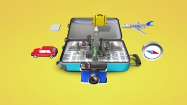 Bir seyahat çantası, bagaj açtı, şehir için seyahat hazırlayın, tur (alfa dahil)