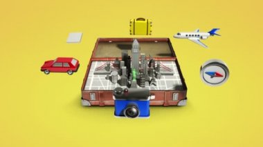 Bir vintage deri seyahat çantası, bagaj açıldı, şehir için seyahat hazırlayın, tur (alfa dahil)