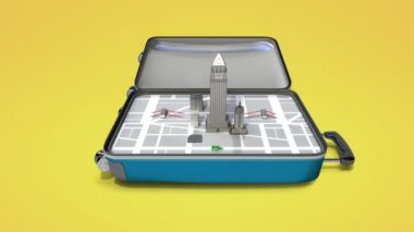 Bir seyahat çantası, bagaj açtı, şehir için seyahat hazırlayın, tur (alfa dahil)