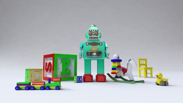 Barn, Leksak, barn innehåll och objekt leksak, underhållning innehåll. (ingår alfa) — Stockvideo