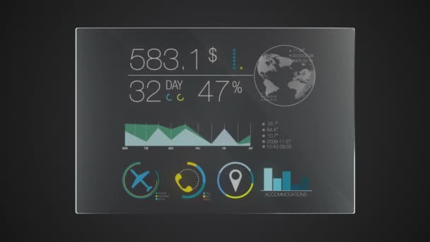 Panel de tecnología gráfica de la información 'Viajes' aplicación de pantalla digital de interfaz de usuario (incluido alfa ) — Vídeo de stock