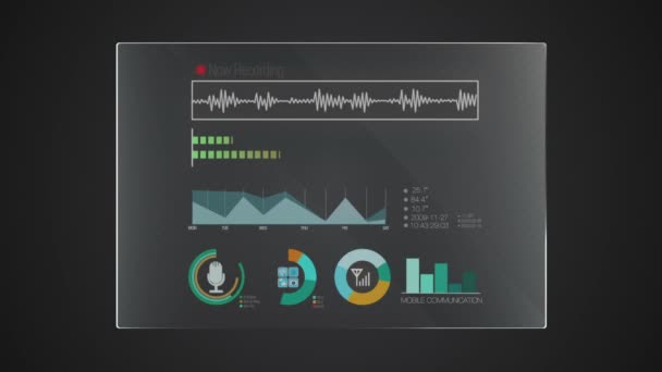 Panel de tecnología gráfica de la información 'Grabación' aplicación de pantalla digital de interfaz de usuario (incluido alpha ) — Vídeo de stock