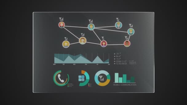 Panel de tecnología gráfica de la información 'Teléfono' interfaz de usuario aplicación de visualización digital (incluido alfa ) — Vídeo de stock