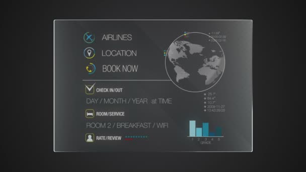 Panel de tecnología gráfica de la información 'Hotel' aplicación de pantalla digital de interfaz de usuario (incluido alfa ) — Vídeos de Stock