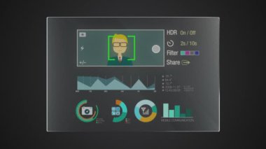 Bilgi grafik teknolojisi paneli 'Kamera' kullanıcı arabirimi dijital ekran uygulaması (dahil Alfa)
