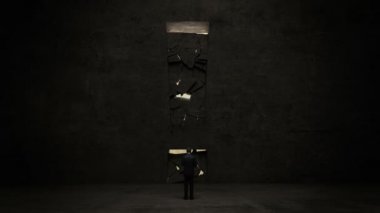 işadamı bir ünlem sign.mark önünde duran.