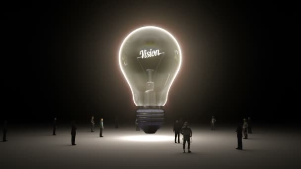 Typo 'Vision' in light bulb and surrounded businessmen, engineers, idea concept version (included alpha) — Stock Video