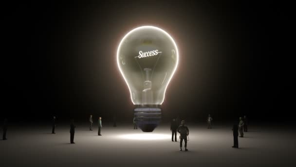 Typo 'Success' in light bulb and surrounded businessmen, engineers, idea concept version (included alpha) — Stock Video