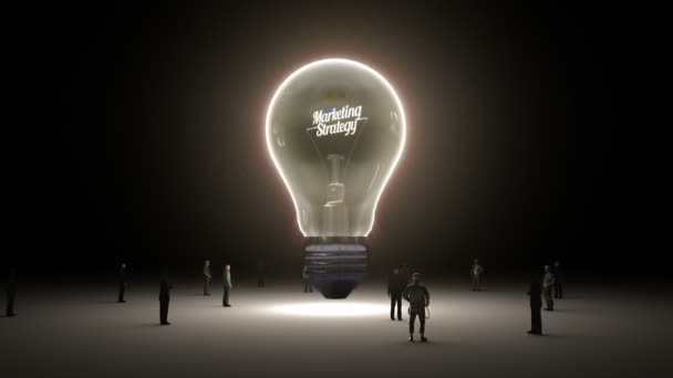 Typo 'Marketing Strategy' in light bulb and surrounded businessmen, engineers, idea concept version (included alpha) — Stock Video