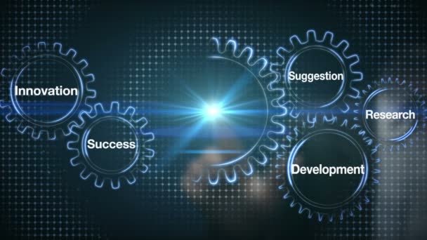 Engrenagem com palavra-chave, pesquisa, sugestão, desenvolvimento, inovação, sucesso — Vídeo de Stock