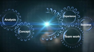 Gear with keyword, Analysis, Team work, Experience, Concept, Success, Businessman touch screen 'BUSINESS PLAN'