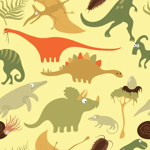 Милий векторний візерунок динозаврів для дітей з позитивними кольорами — стоковий вектор