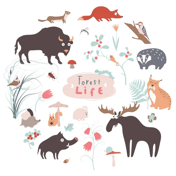 Schattig bos dieren vector set voor kind afdrukken — Stockvector