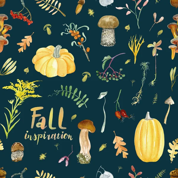 Fall inspiration watercolour pattern on the dark blue background for your design — Stock Photo, Image