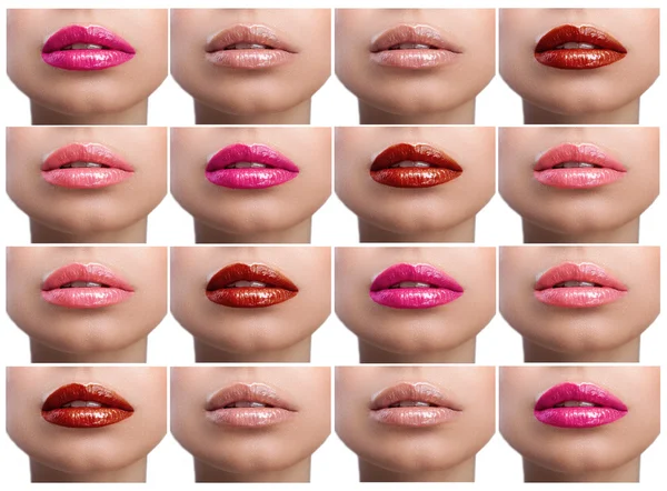 Collage van gekleurde lippen op een witte achtergrond — Stockfoto