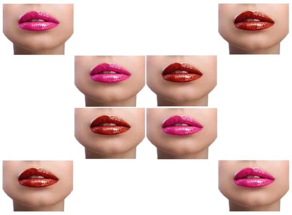 Collage van gekleurde lippen op een witte achtergrond — Stockfoto