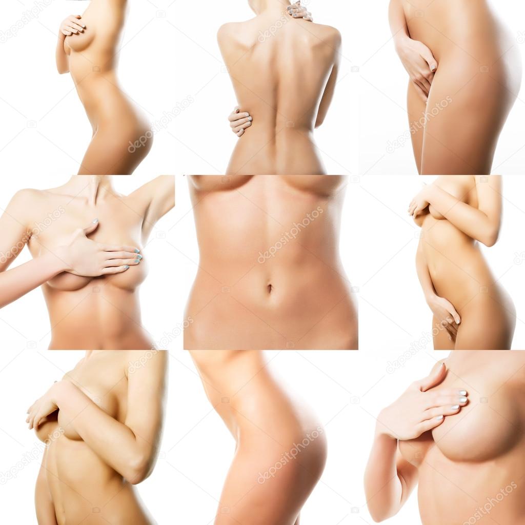 Beautiful female body. Collage of parts of the female body. Perf