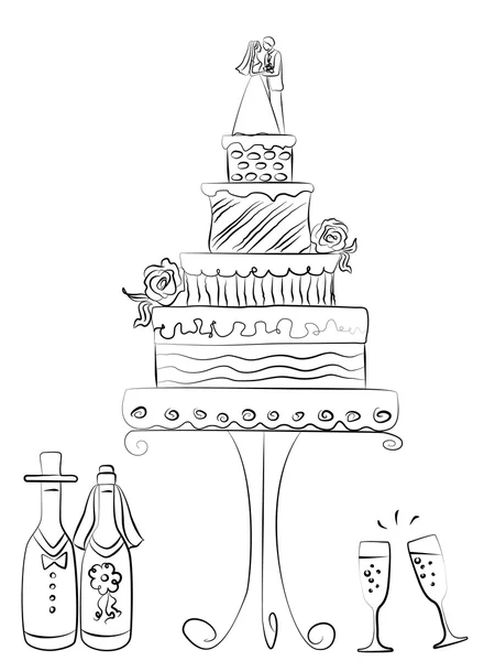 Wedding cake and champagne — Stock Vector