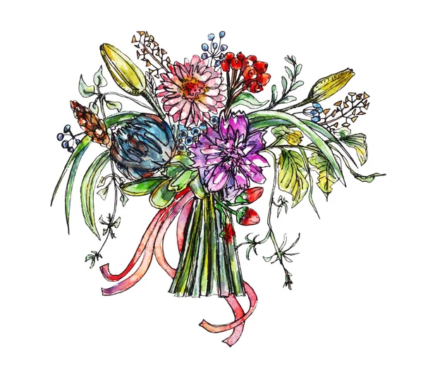 Botaniska illustration av blombukett — Stock vektor